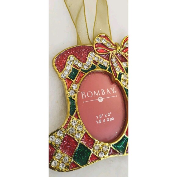 Bombay Christmas Stocking Ornament Photo Picture Frame Faux Rhinestone - Picture 11 of 14
